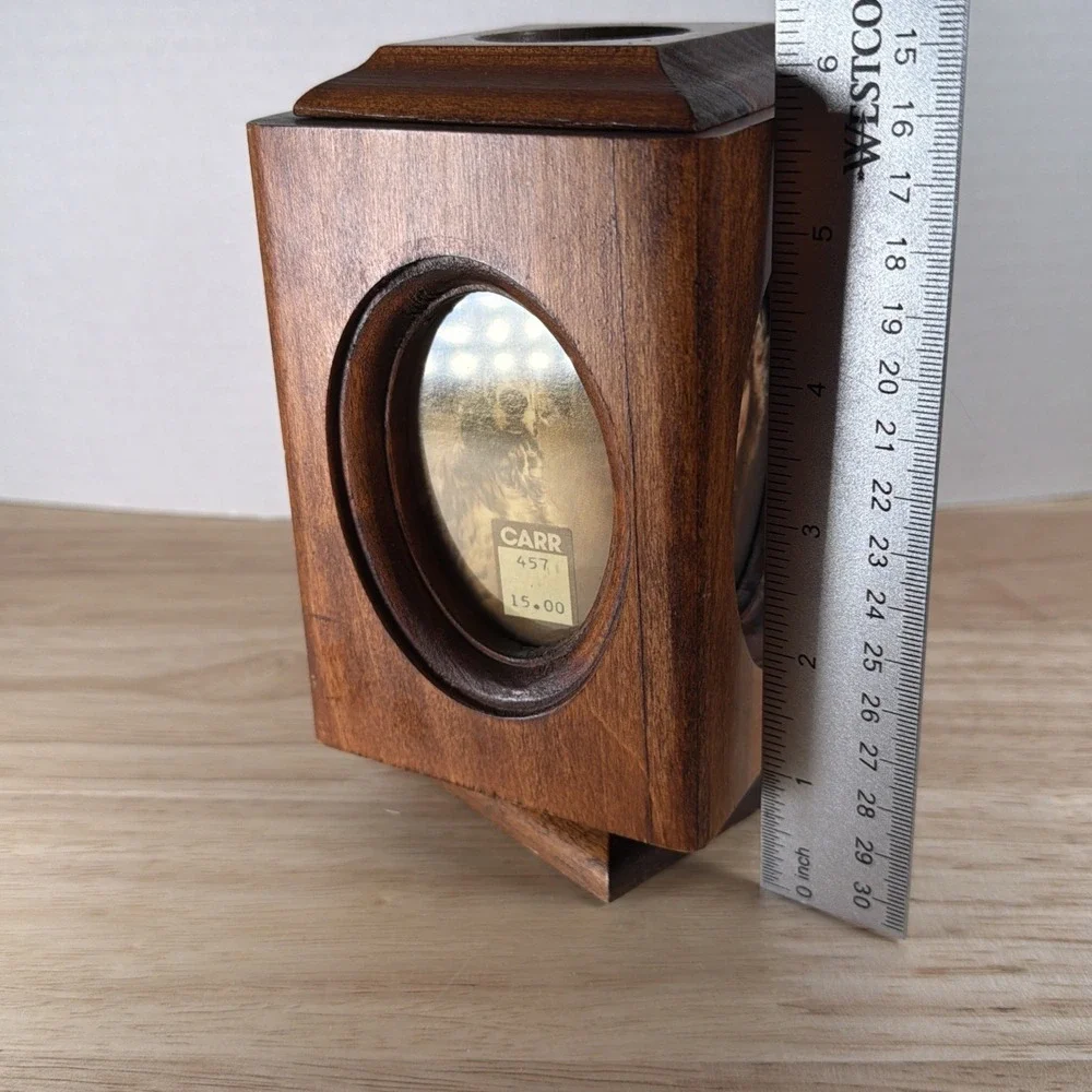 RETRO WOOD PHOTO PICTURE FRAME ROTATING DESK CADDY PENCIL HOLDER 2x3 OVAL 4 Pics